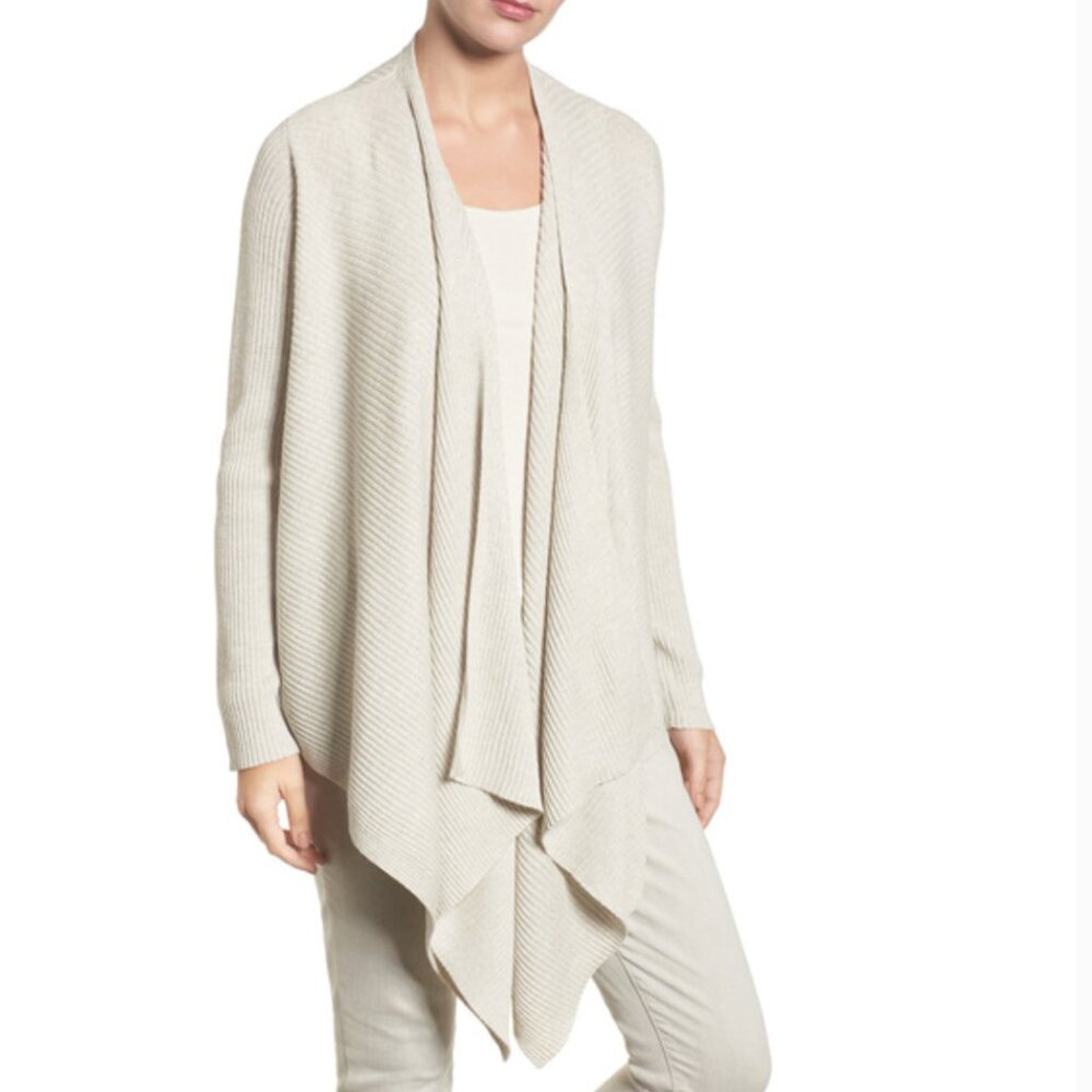 Eileen‎ Fisher Sea Salt Wool Angled Front Drape Cardigan Size XSmall NWOT